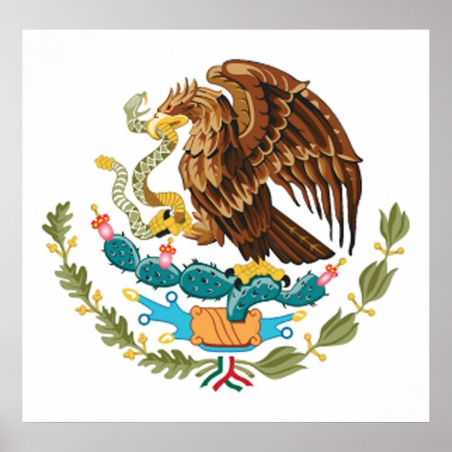 Poster Drapeau mexicain MEXICO SYMBOLE D'AigLE MEXICAIN (Devant)