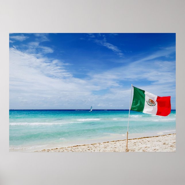 Poster Drapeau mexicain sur une plage (Devant)