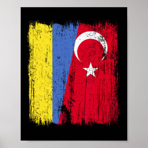 Poster Drapeau moitié Ukraine Turquie Turkiye Ukrainien T