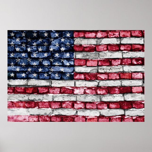Poster Drapeau mural en brique des États-Unis d'Amérique (Devant)