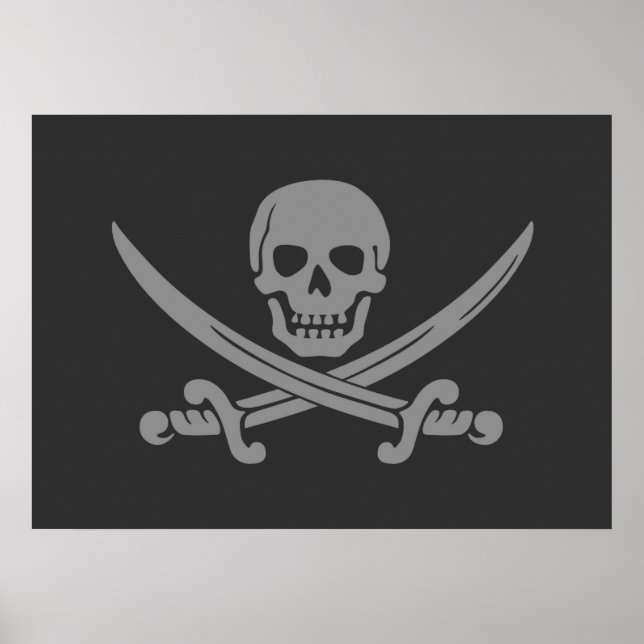 Poster Drapeau noir gris Jolly roger pirate (Devant)