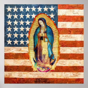 Poster Drapeau Notre-Dame de Guadalupe & États-Unis