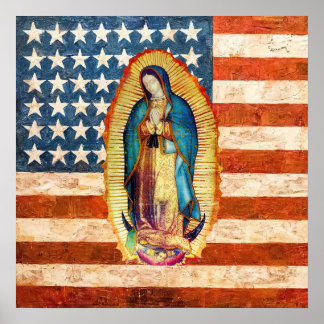 Poster Drapeau Notre-Dame de Guadalupe & États-Unis