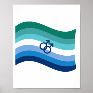 Poster Drapeau ondoyant azur de la fierté de l'amour gay