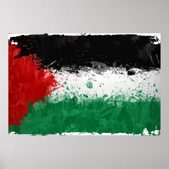 Poster Drapeau Palestine Paint Art Grunge (Devant)