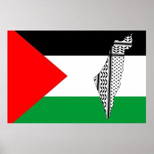 Poster Drapeau palestinien et carte avec Motif Keffiyeg
