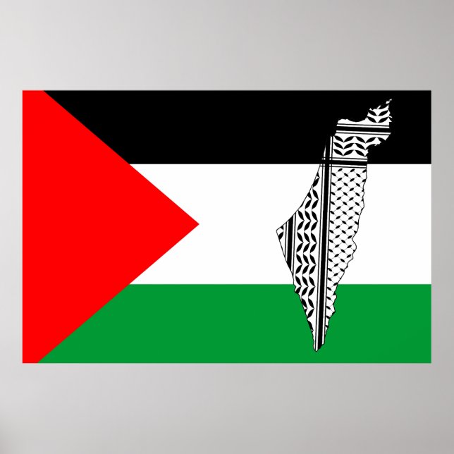 Poster Drapeau palestinien et carte avec Motif Keffiyeg (Devant)