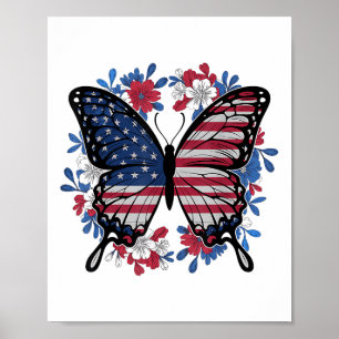 Poster Drapeau papillon américain Patriotique 4 juillet