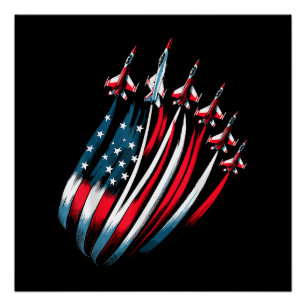 Poster Drapeau Patriotique USA Jets Boys 4 juillet