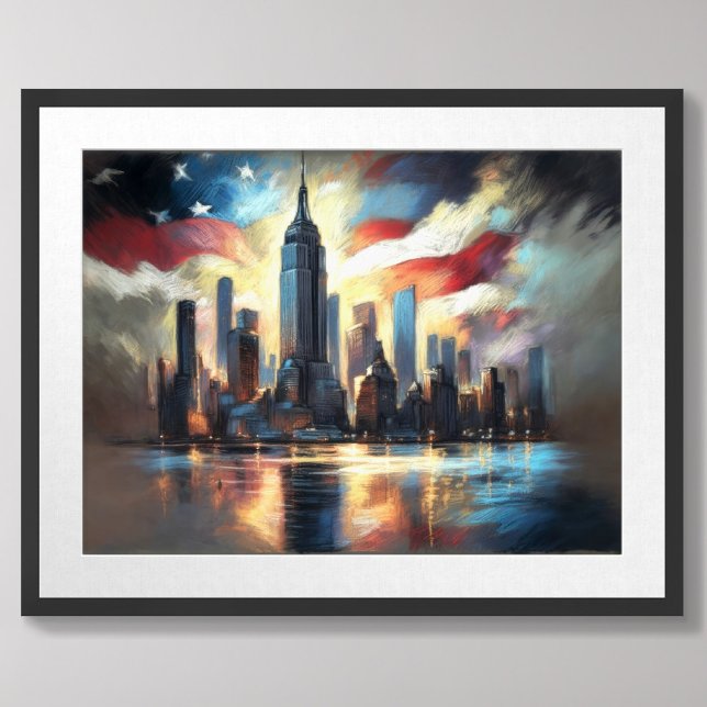 Poster Drapeau Patriotique USA sur City Skyline America (Créateur téléchargé)