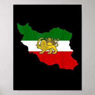 Poster Drapeau persan Pahlavi Lion Et Soleil Carte Iran