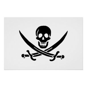 Poster Drapeau pirate crâne épées croisées