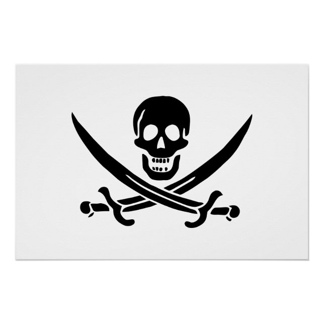 Poster Drapeau pirate crâne épées croisées (Devant)