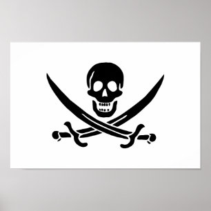 Poster Drapeau pirate crâne épées croisées