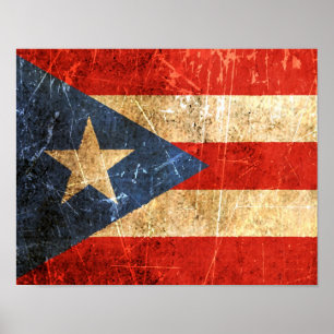 Poster Drapeau portoricain vintage rayé et porté