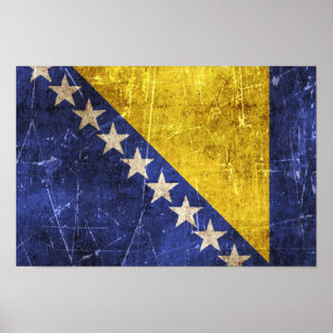 Poster Drapeau rayé par cru de la Bosnie-Herzégovine