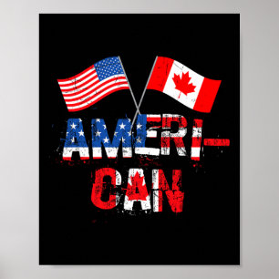Poster Drapeau Rétro Ameri-can Canada États-Unis Patriote
