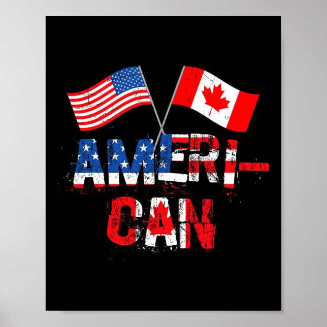 Poster Drapeau Rétro Ameri-can Canada États-Unis Patriote (Devant)