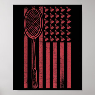 Poster Drapeau Rétro Merica Usa Joueur de Badminton Sport