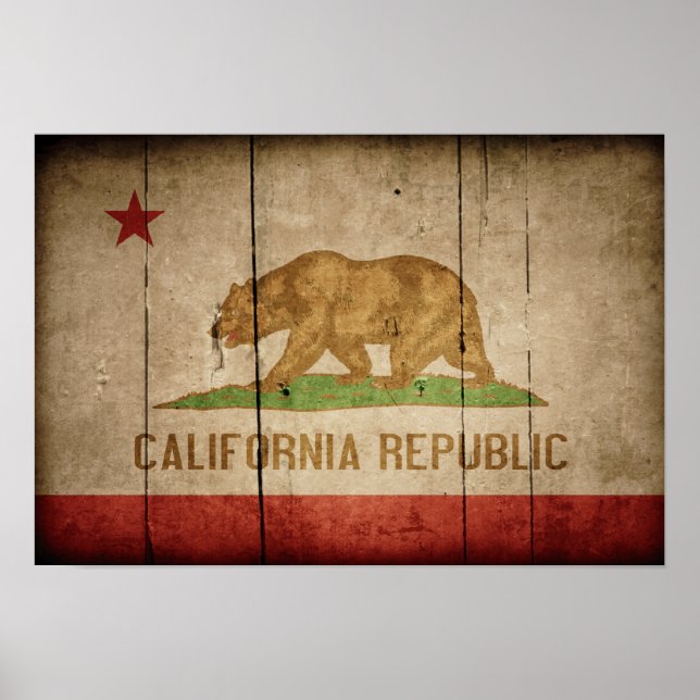 Poster Drapeau robuste de la Californie du bois (Devant)