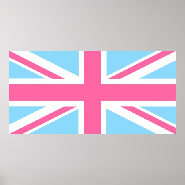 Poster Drapeau rose blanc et bleu Union Jack UK (Devant)