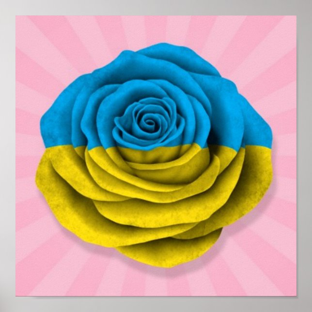 Poster Drapeau Rose ukrainien rose (Devant)