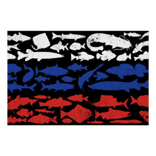 Poster Drapeau russe fait de poisson - Design de pêche po