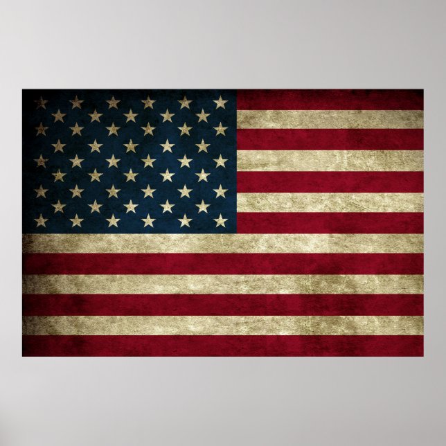 Poster Drapeau Rustique Américain 50 Étoiles en détresse  (Devant)