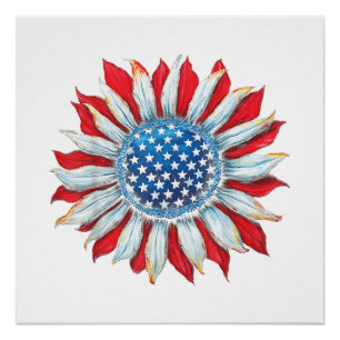 Poster Drapeau Tournesol Américain 4 juillet Femmes Homme