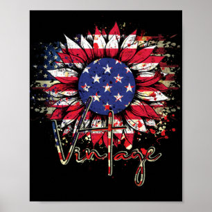 Poster Drapeau Tournesol Américain Graphique Vintage 4 ju