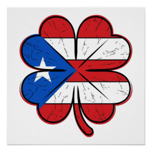 Poster Drapeau Trèfle de Porto Rico Gravure Vintage Vecte