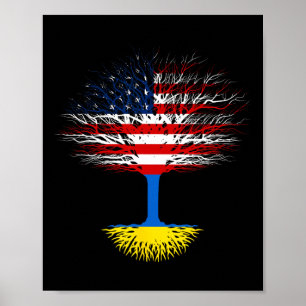 Poster Drapeau Ukraine États-Unis Amérique Racines Ukrain