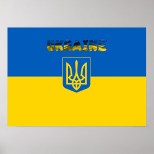 Poster Drapeau ukrainien-Armoiries