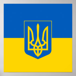 Poster Drapeau ukrainien avec armoiries