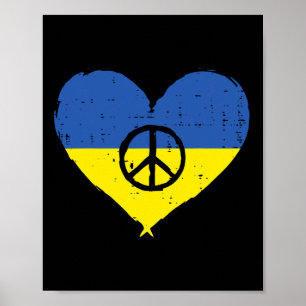 Poster Drapeau ukrainien cœur signe de paix rétro femmes