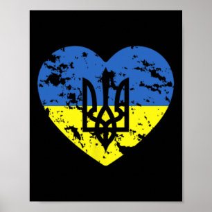 Poster Drapeau ukrainien et soutien en forme de cœur Tryz