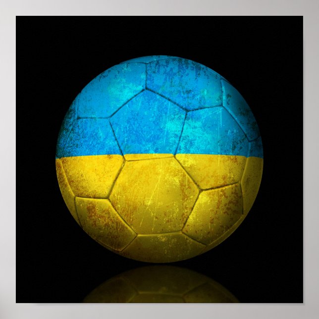 Poster Drapeau ukrainien porté balle de football (Devant)