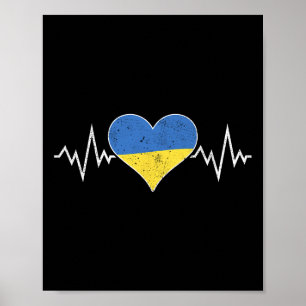 Poster Drapeau ukrainien vintage cœur battement de cœur U