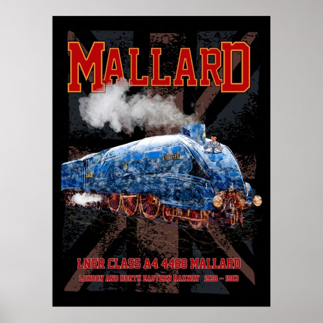 Poster Drapeau Union Jack de la locomotive Mallard Classe (Devant)