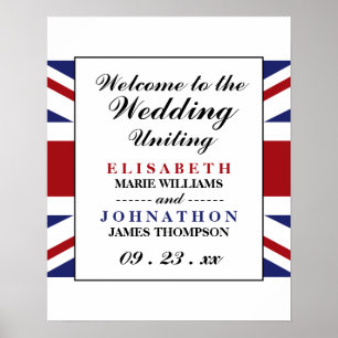 Poster Drapeau Union Jack Mariage britannique Bienvenue