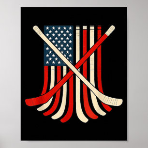 Poster Drapeau USA Bâtons de Hockey Joueur de Hockey sur