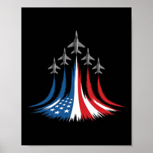 Poster Drapeau Usa Bleu Blanc Rouge Avions De Combat 4 Ju