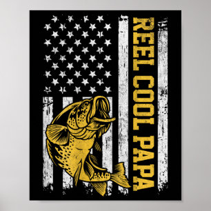 Poster Drapeau Usa Bobine Papa Cool Design de pêche patri