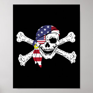 Poster Drapeau Usa Crâne Patriotique Et Os Croisés Pirate