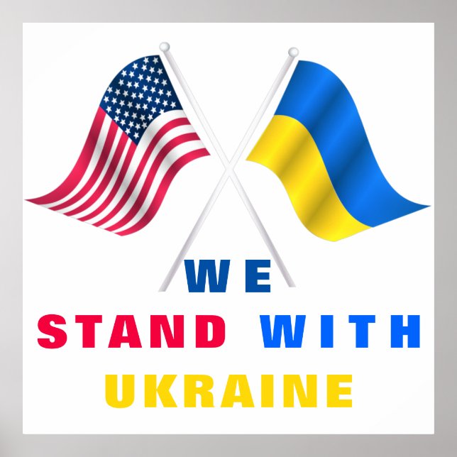 Poster Drapeau USA - Drapeau Ukraine - Nous Sommes Avec L (Devant)