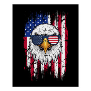 Poster Drapeau USA Et Aigle Américain Grunge