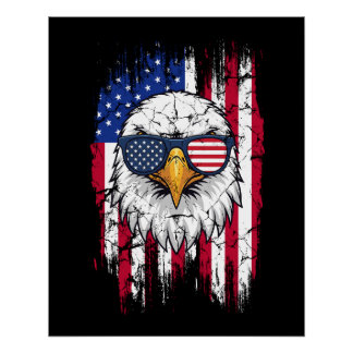 Poster Drapeau USA Et Aigle Américain Grunge