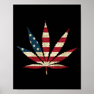 Poster Drapeau Usa Feuille - Pot Drôle Drapeau Us Weed