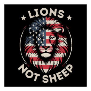 Poster Drapeau USA, LIONS ET NON MOUTONS