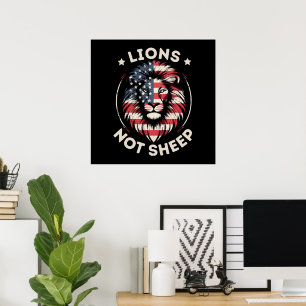 Poster Drapeau USA, LIONS ET NON MOUTONS